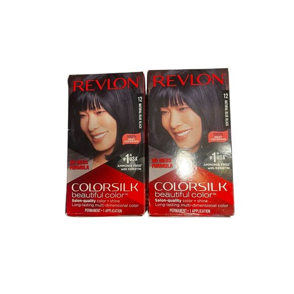 2 Revlon ColorSilk Beautiful Color 12 Blue Black no mess 100% gray coverage - Picture 1 of 2
